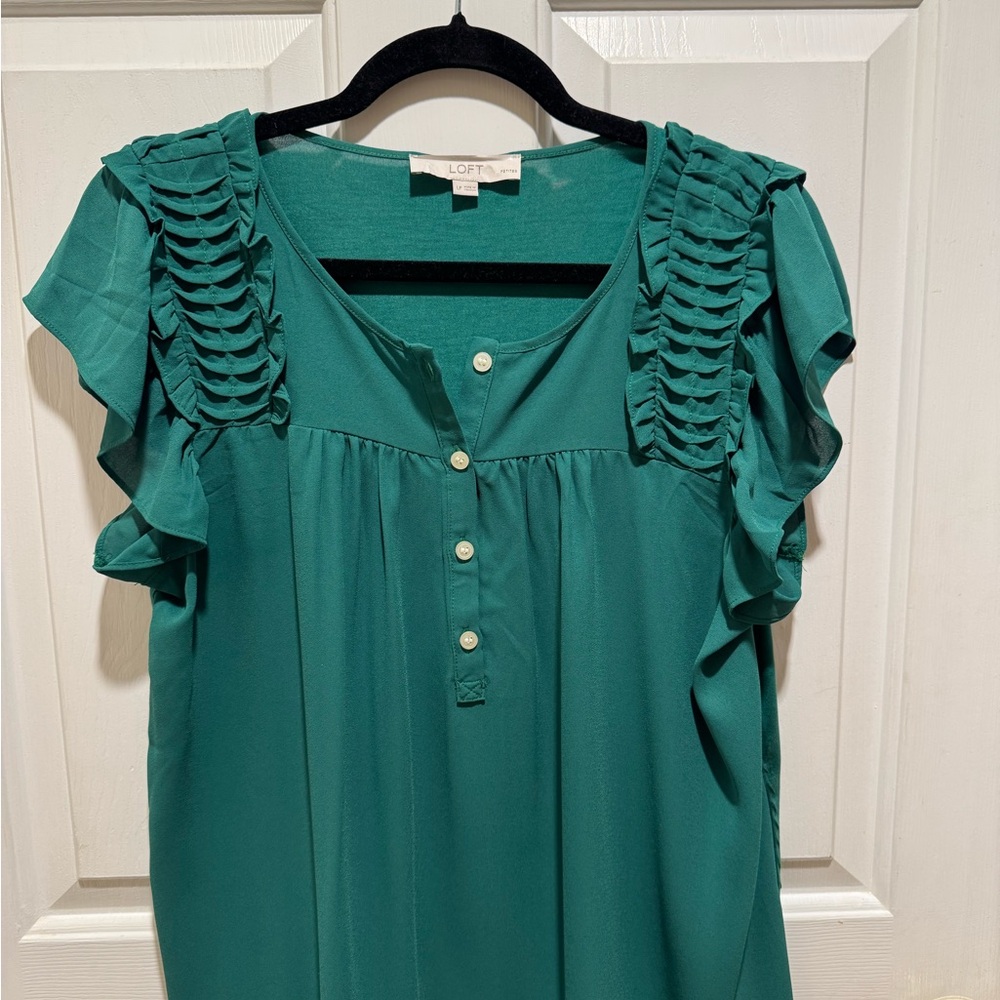 LOFT Emerald Ruffle Sleeve Blouse